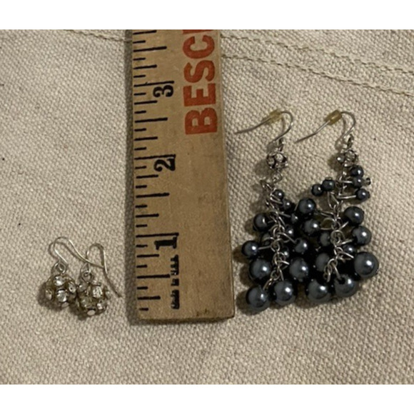 Vintage Set of 2 Dangle Rhinestone Ball Earrings Elegant 80's Fashion Jewelry - Picture 7 of 7